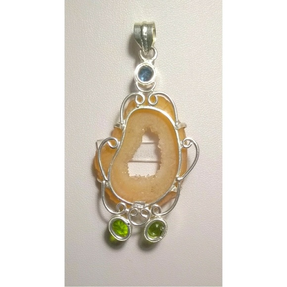 Sterling Silver Gemstone, Geode Large Pendant - Picture 7 of 8